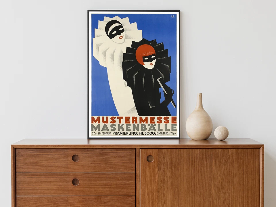 Masquerade Ball Poster German Vintage Wall Art Poster Masks Costume Poster Art - Image 2 of 4