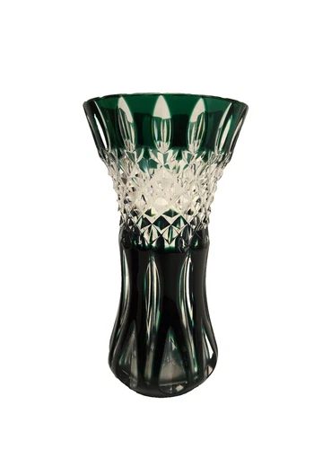 CRYSTAL VASE SIGNED VAL SAINT LAMBERT EMERALD GREEN BELGIUM CUT SMALL 15 CM