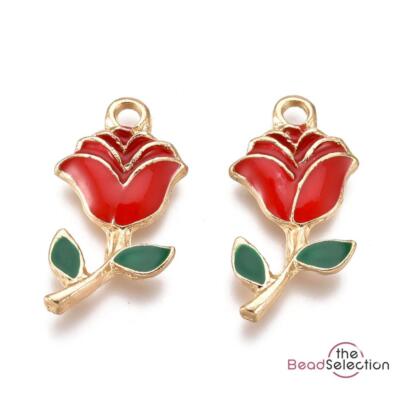 5 Rote Rose Blume Emaille Charms Anhänger 23mm Schmuckherstellung C287