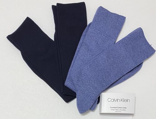  Calvin Klein Men's 4-Pair  Combed Cotton Crew Socks  Blue/Navy Blue  5304 - Picture 1 of 4