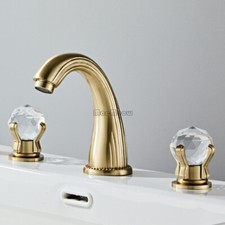 New Bathroom 3 Hole Crystal Handle Widespread Basin Mixer Tap Vanity Sink Faucet