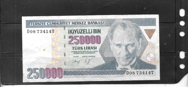 TURKEY #207 1992  250000 LIRA VF CIRCULATED  OLD BANKNOTE PAPER MONEY  BILL NOTE