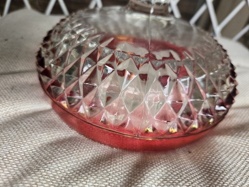 Vintage Indiana Glass Diamond Point Ruby Red Pedestal Candy Footed Dish 7.5TX6W - Picture 12 of 20