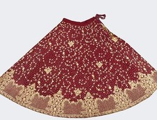 Om Vintage Antique Bridal Red Hand Zardozi Work Beaded Long Skirt Lehenga