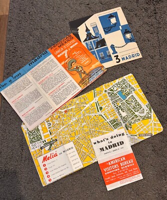 Vintage Mid-Century Travel Maps/Brochures- MADRID, SPAIN- 1965