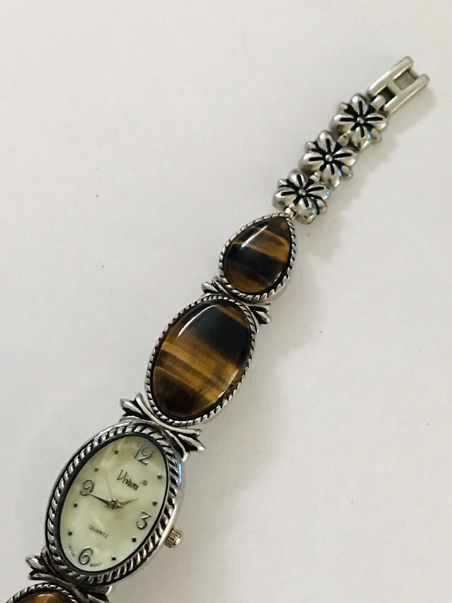Vintage Avon Ladies CS4802 Gray Dial Tiger Eye Gemstone  display picture 1