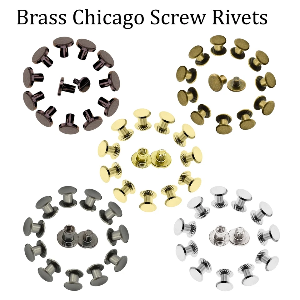 TRIMMING SHOP DIY Flachgürtelschraube Leder Handwerk Riemen Chicago Messing massiv Nieten Nietenkopf