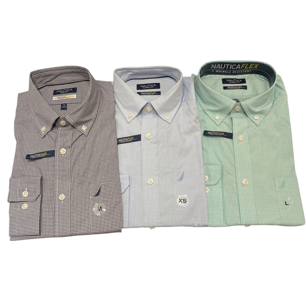 NWT Nautica Mens Classic Fit Wrinkle Resistant Pocket Stretch Plaid Poplin  Shirt