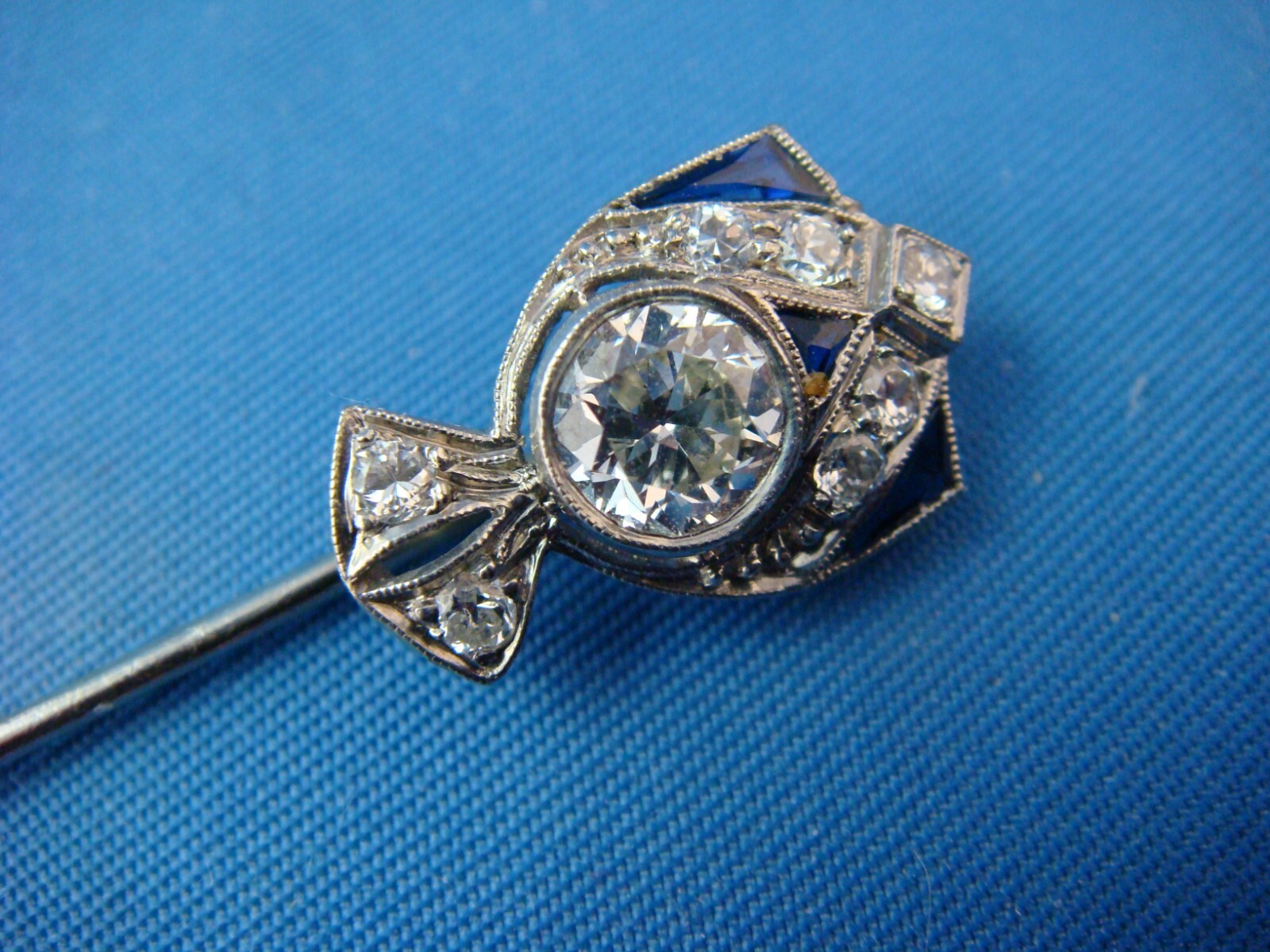 ANTIQUE LARGE DIAMOND FILIGRY ARTDECO STICK PIN 0.75… Gem