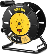 Extension Cord Storage Reel with 4-Grounded Outlets, Heavy Duty Open Cord Reel f