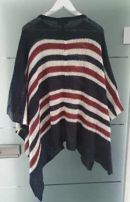 WOODEN Ships Paola Buendia Cape Poncho Wolle Damen Blau Dunkelblau Streifen S M
