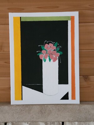 Mid Century Modern Abstract  Style Still Life Painting Modernist Original 