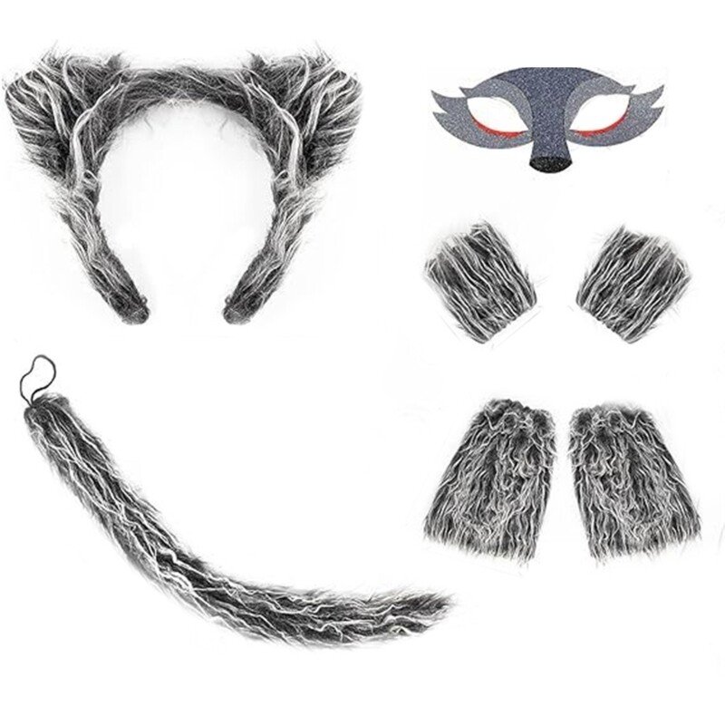 Wolf Costume Set Warm Headbands and Tail for Kids Halloweens Adventure