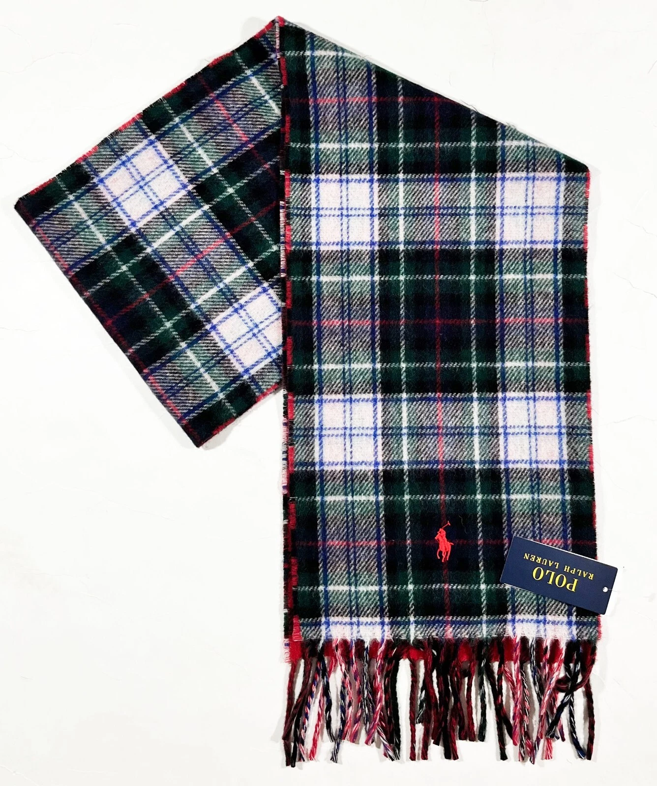 Men's POLO RALPH LAUREN Colors Plaid Wool Logo Scarf Muffler NWT NEW Italy II