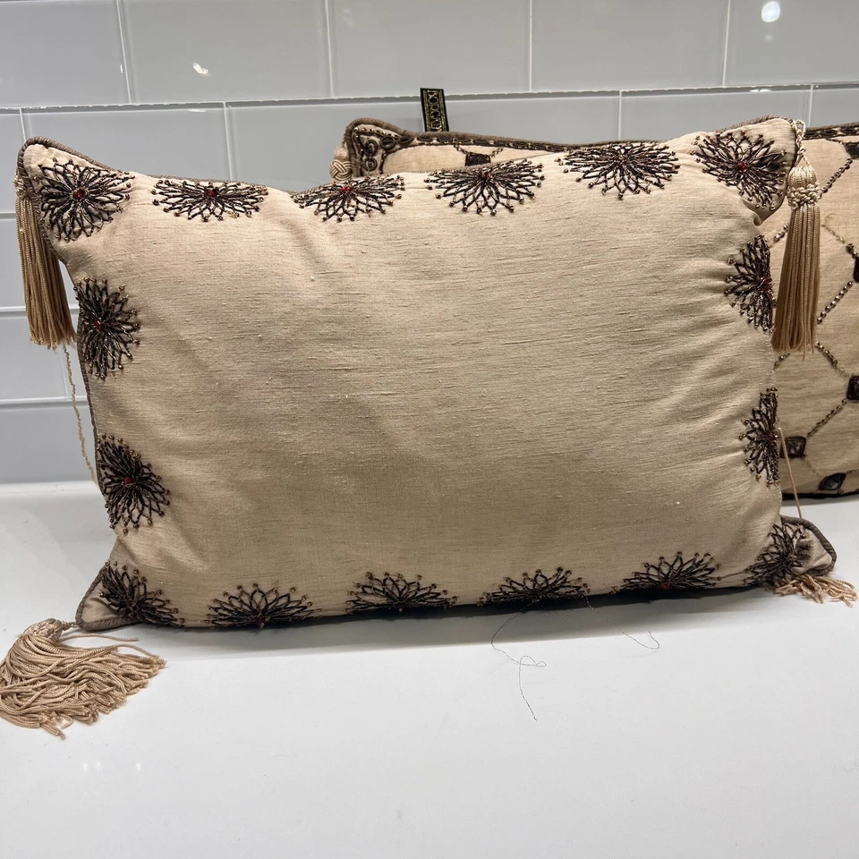 Borgata Baroque Fringe Throw Pillows Sequined & Beaded Accent Cushion Set Of 2 - Image 3 of 4