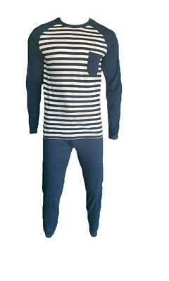 mens pyjamas/pajamas blue/white striped size M