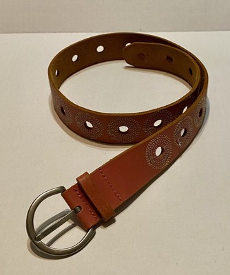 TRIO OF FOSSIL LEATHER BELTS WITH DUST BAG - MINT GREEN, BROWN, METALLIC GOLD Vintage FOSSIL Leather Belt Multi Color Patterned Brown  main image 4