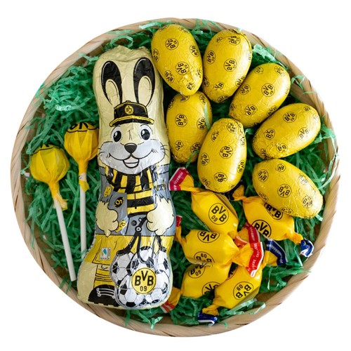 Borussia Dortmund Osterkörbchen gefüllt mit Schokoladen-Osterhase u.a. BVB 09