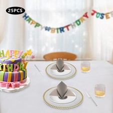 25* Clear Charger Plates Round Plate Dinnerware With Gold Elegant Beaded