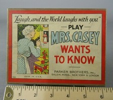 Antique Parker Brothers MRS. CASEY WANTS TO KNOW Game in Box