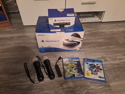 PS VR 1 Headset mit 2 Motioncontrolern, Camera, PS5 Adapter und 2 Spiele
