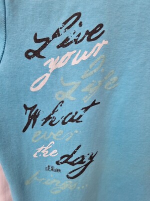 S.Oliver T-shirt, gebr., blau türkis, Schrift: live your style, Gr. 152,Mädchen