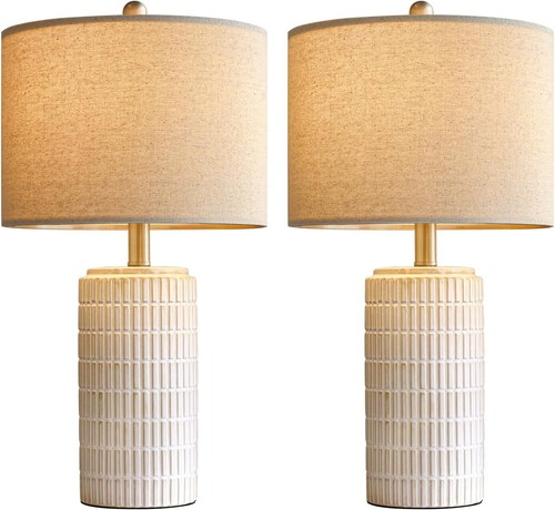23" Modern Ceramic Table Lamp Set of 2 for Living Room White Desk Lamps - Picture 45 of 54
