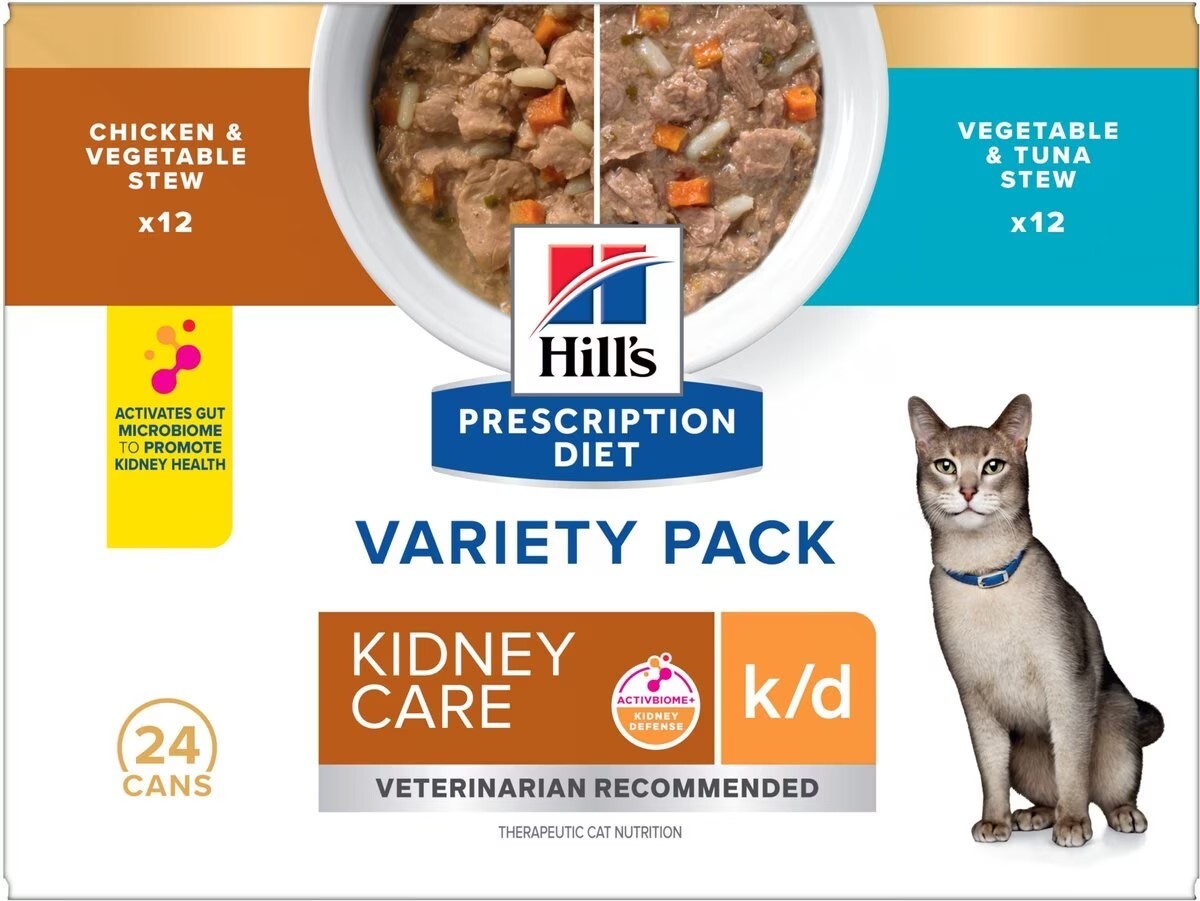 24 cans k/d Kidney Care Stew Variety Pack Wet Cat Food 2.9 oz