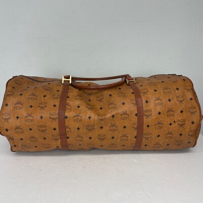 MCM Munchen Cognac Canvas Leather Large Duffle Weekender Travel