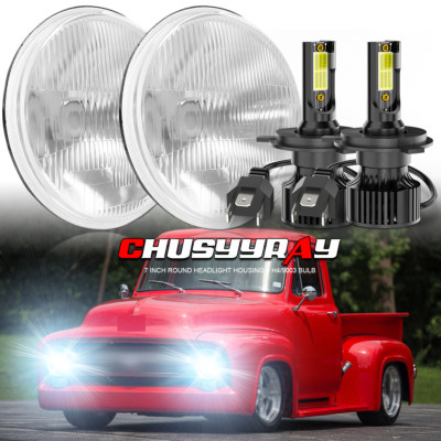 H6014 H6015 H6024 7'' LED Head Lights Lamps H4 Conversion Pairs Set Chrome A++