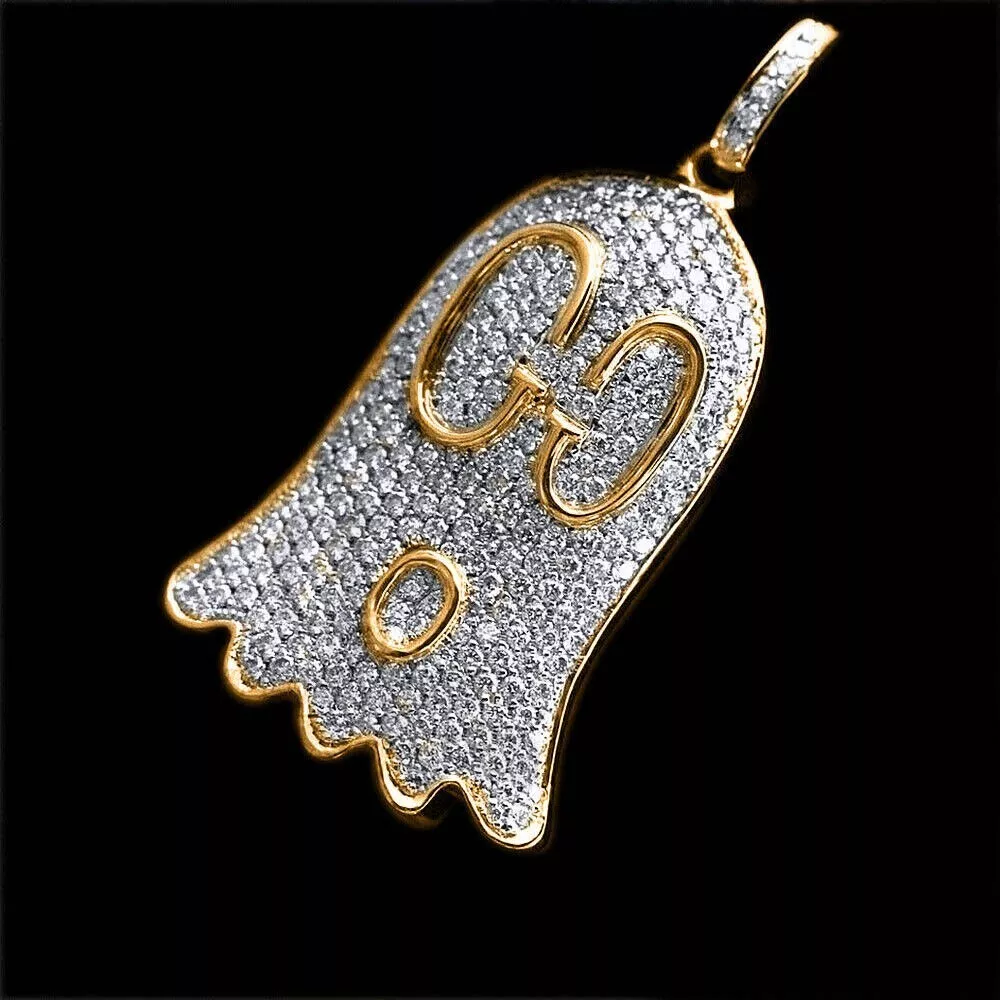 14K Yellow Gold Over 2.00Ct Round Cut D/VVS1 Diamond Gucci Ghost Pendant Gift