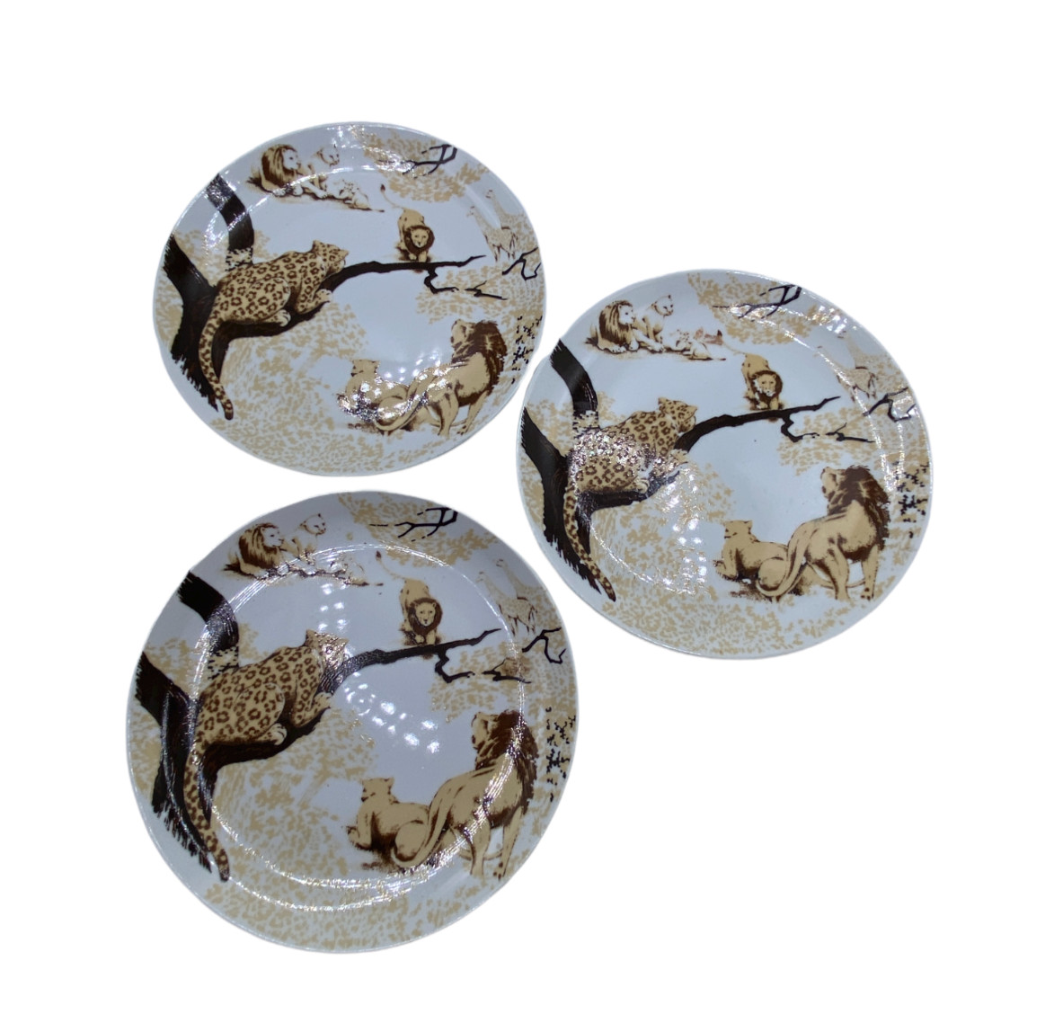 Lot of 3 Toscany Fine China Ranier Bread Plate Leopard Lion Tiger Made in Japan