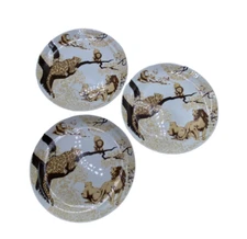 Lot of 3 Toscany Fine China Ranier Bread Plate Leopard Lion Tiger Made in Japan