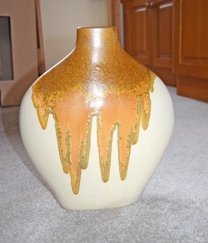Large Flat Oval Cream Gold & Tan Stone Display Flower Floor Vase - Picture 2 of 7
