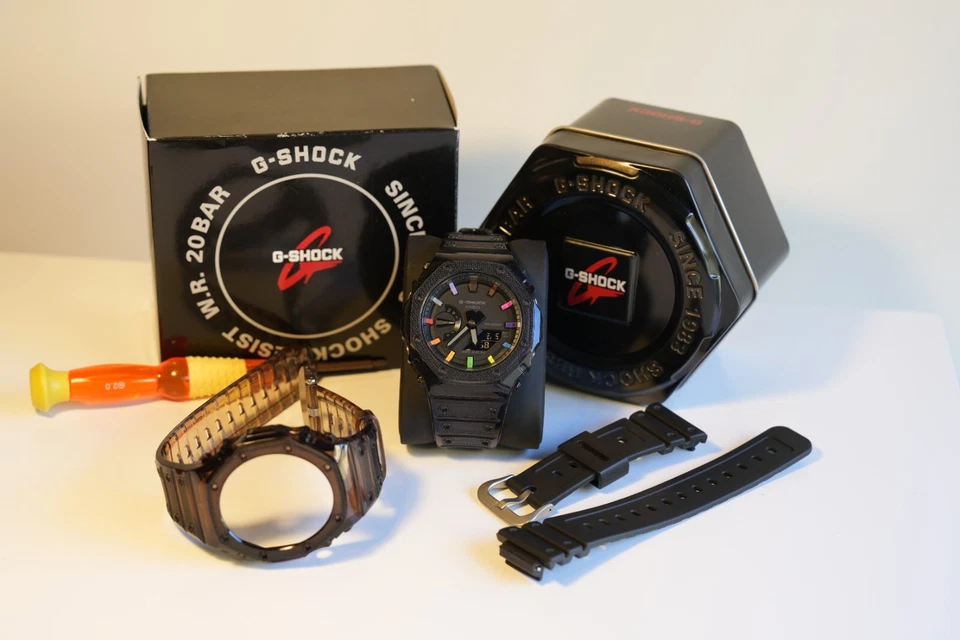 Casio G-Shock GA 2100 Mod Rainbow modified with 2 Strap Bezel