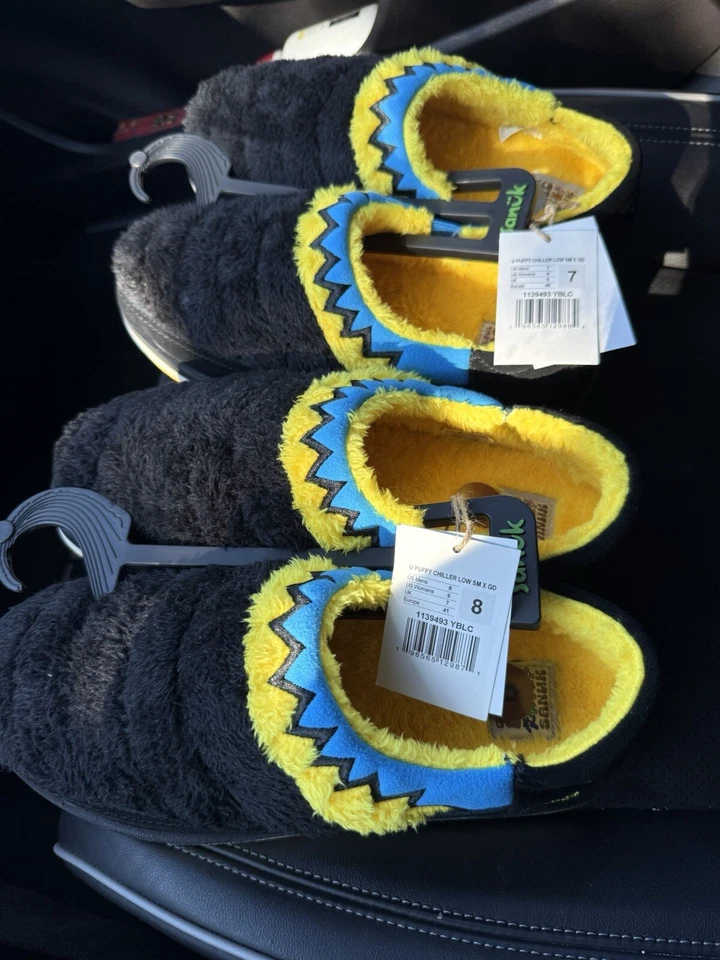 Sanuk U Puffy Chiller Low X Grateful Dead 黄色黑色鞋男式 7 & 8 全新带标签 — 第 2/4 张图片