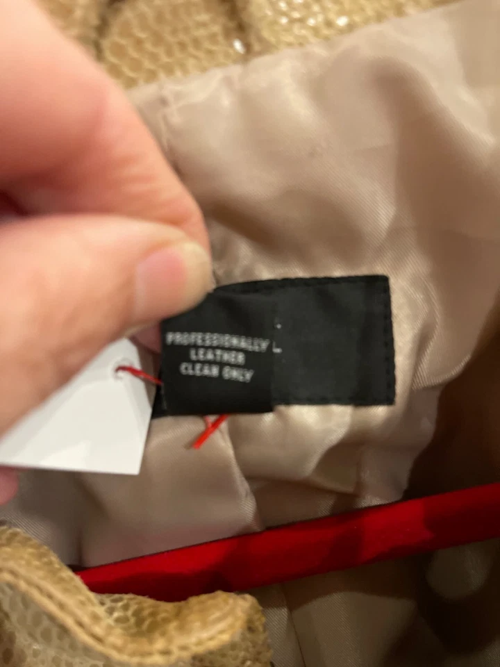 Chaqueta Moto Cuero Alfani Serpiente Reptil Beige Talla XL Cremallera Bolsillos Forrados Foto 4 de 4