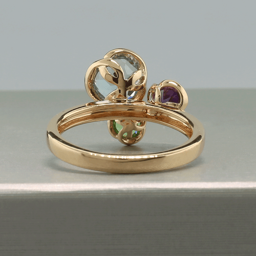 Edelstein-Ring Dreisteinering Topacio Azul Amatista Tsavorita 585er Oro Nuevo - Imagen 4 de 4