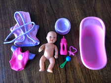 SIMBA Mini New Born Baby Bath Set - 12cm Doll + Clothes Bath Potty Bottle Dummy