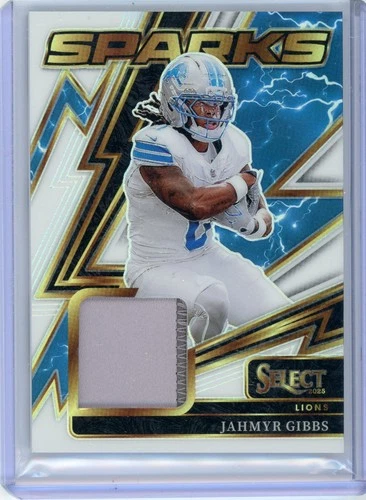 Jahmyr Gibbs Patch 2025 Panini Select Sparks White Prizm /99 Lions NFL #SPK-JGS