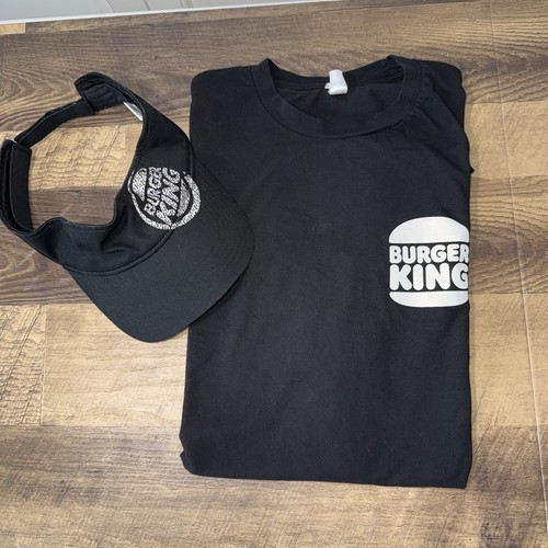 Authentic Burger King Crew T-Shirt XL & Strap Back Visor Black Front/Back Logo