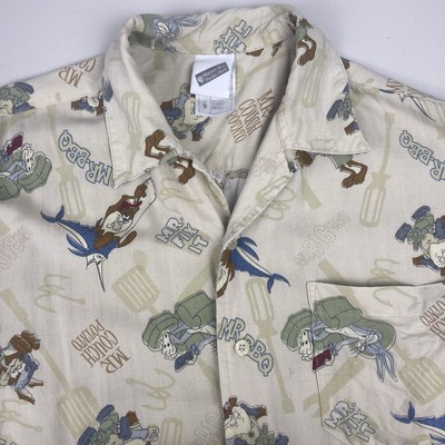 Warner Bros Studio Store Shirt S Mens S/S Button Up Loop Collar AOP 90s GUC