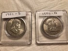 2 Franklin Halves Silver Coins   1951 S  1950 D Nice Condition