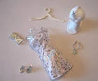 BARBIE FASHION CLOTHES ~ WHITE SATIN w/IRIDESCENT PRINT OUTFIT w/ACCESSORIES SET