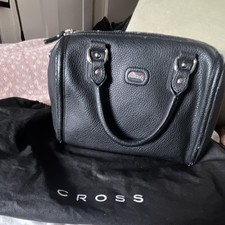 Cross Black Pebbled Leather Top Handle Bag Zip Silver Hardware Inner Pockets