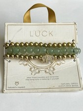Green Aventurine  Gold Bead Stretch Bracelet Set w/ Elephant Charm Luck Theme