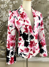 TAHARI Arthur S. Levine White Pink Floral 1 Btn Office Cocktail Blazer Jacket 8