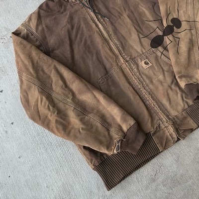 Vintage Y2K Carhartt J130 DKB brown hooded work wear jacket | eBay