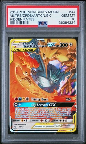 2019 Pokemon Sun & Moon Hidden Fates #44 Moltres Zapdos Articuno GX PSA 10 TCG