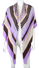 YVES SAINT LAURENT Vintage Purple Brown White Geometric Print Silk Shawl Scarf